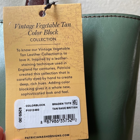 Patricia Nash Tote Bag NEW Braden Tote Color Block Leather Brown Green - Picture 6 of 12